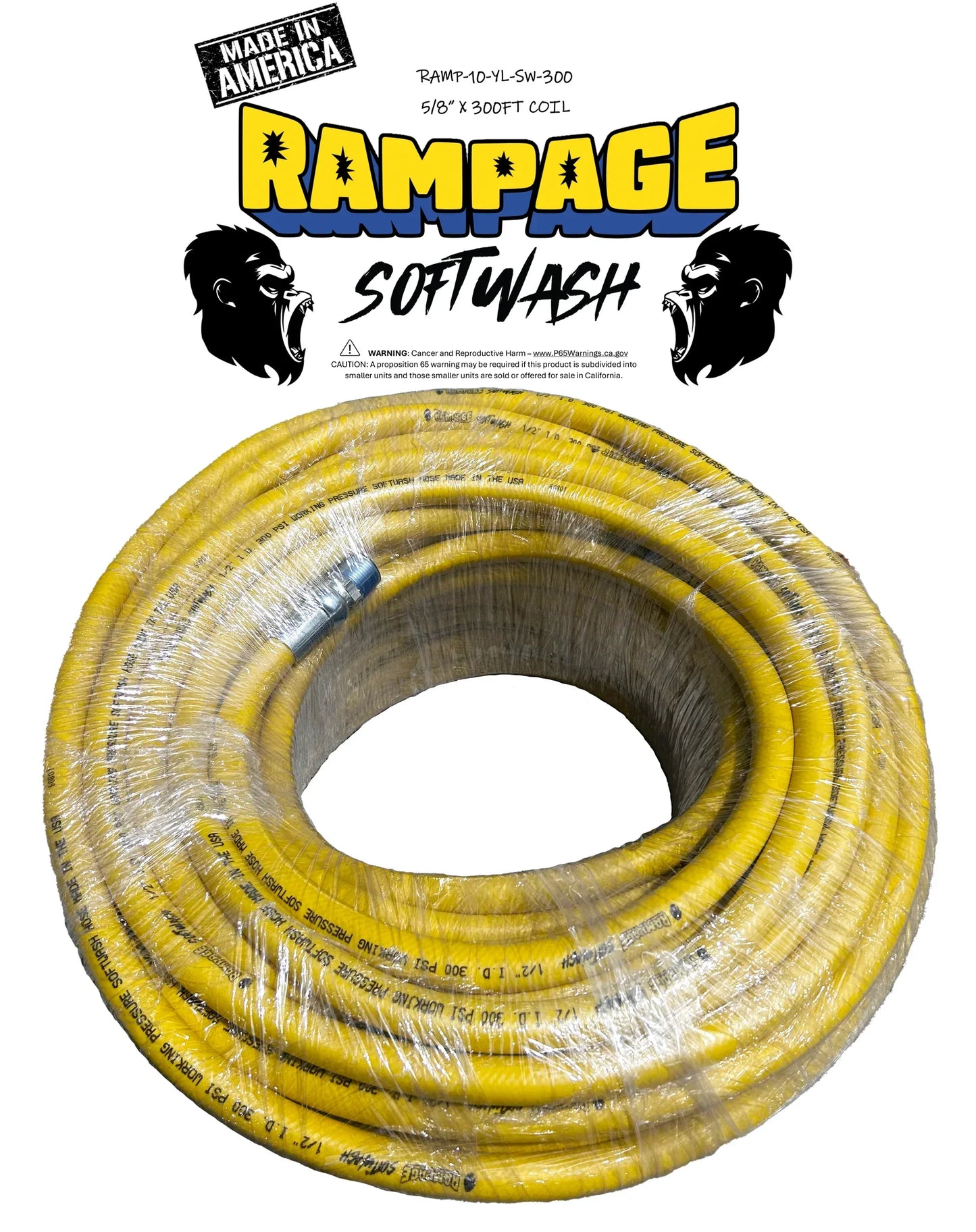 5/8" YELLOW RAMPAGE SOFT WASH HOSE Stainless Steel - Soft Wash Factory