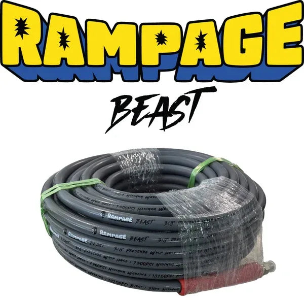 RAMPAGE BEAST 100' Smooth Gray 1/2" Double Wire 6200 PSI High Pressure Hose - Soft Wash Factory